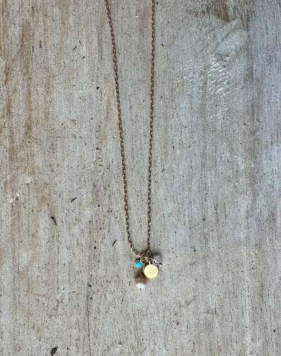 Turquoise & Pearl Mini Charm Necklace