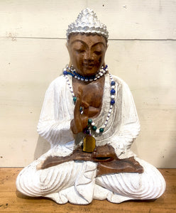 Small White Wooden Sitting Buddha