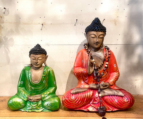 Painted Wooden Sitting Buddha