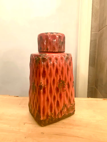 Red Ceramic Lidded Vase