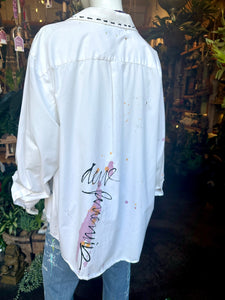 Origami Crane One of a Kind Hand Painted White Shirt II