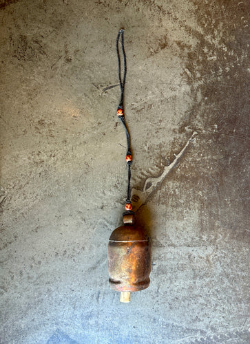 Medium Copper Coated Bell with Beaded Brown Rope