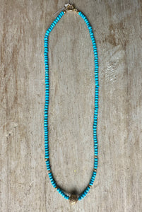 Turquoise & Diamond Ball Charm Beaded Necklace