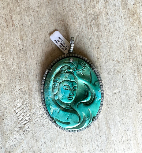 Turquoise and Diamond Quan Yin Pendant