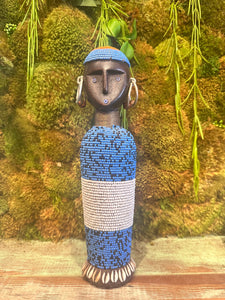 African Party Doll-Beaded Blue & White Small Doll by GracieJames Co.