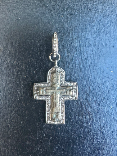 Vintage Silver and Diamond Russian Orthodox Cross Pendant