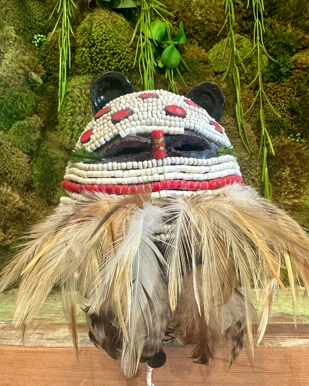 Masked Dog Series - One of a Kind Feather Red & White  Pre-Columbian Protection Dog
