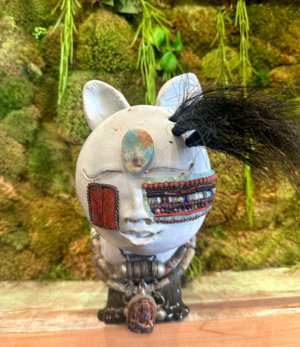 Masked Dog Series - One of a Kind White & Hair Accent Pre-Columbian Protection Dog